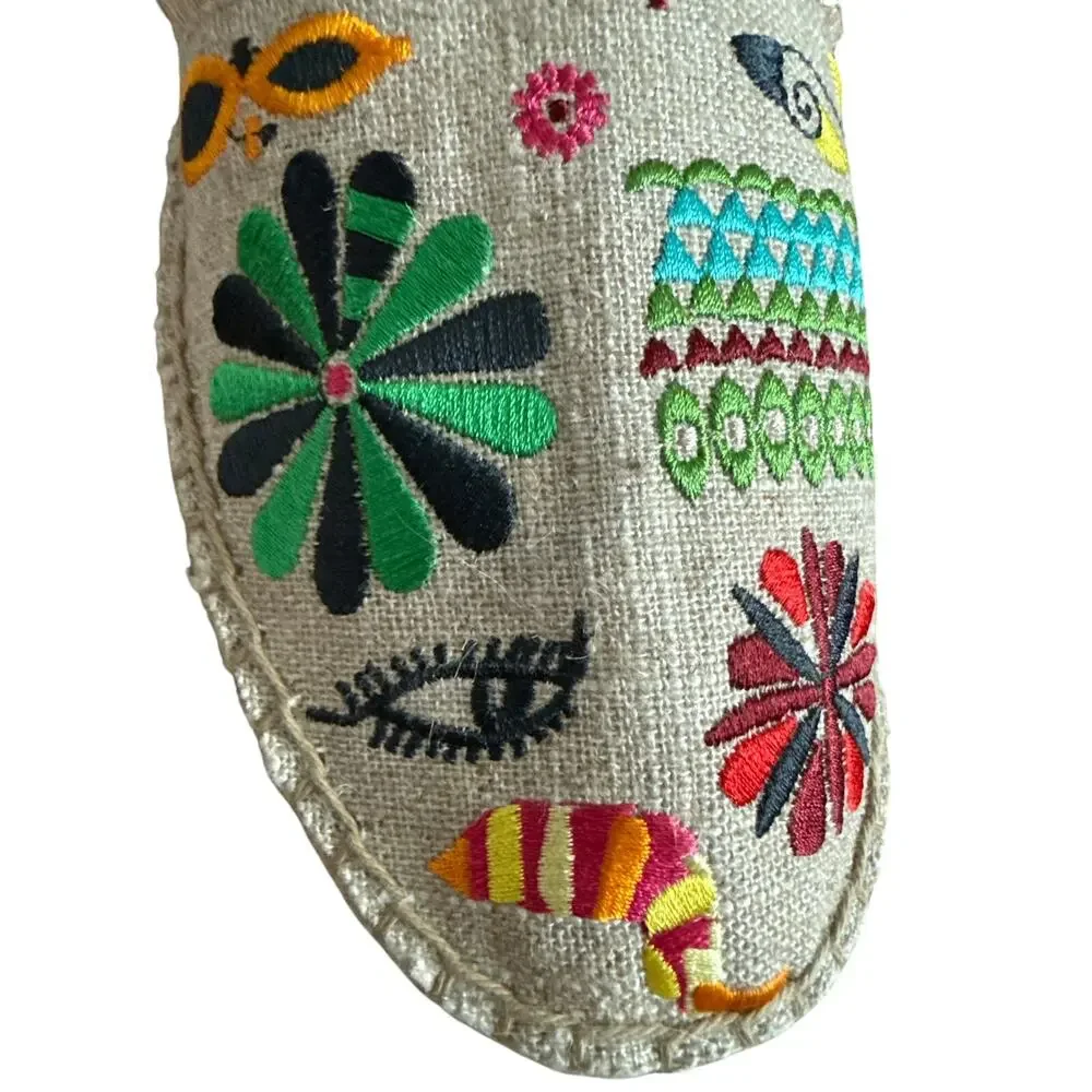 Johnny Was Parker Multicolor Embroidered Espadrille Shoes Size 6